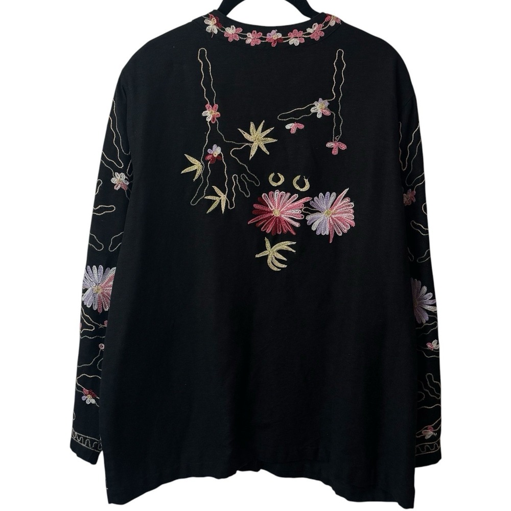 The Vermont Country Store Linen Blend Floral Embroidered Jacket Boho Feminine L - Picture 5 of 10